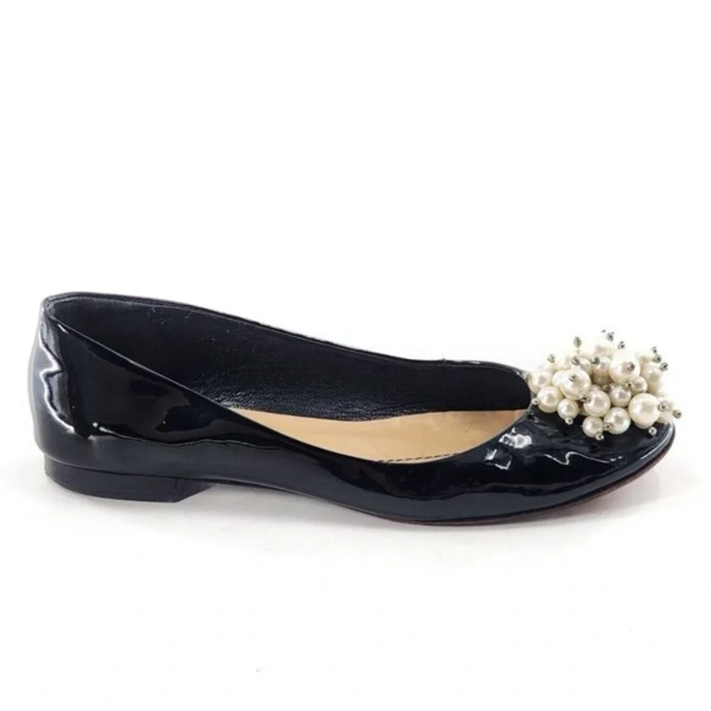 KATE SPADE Black Patent Vilette Pearl Cluster Ballet Flats Shoes 6.5 B